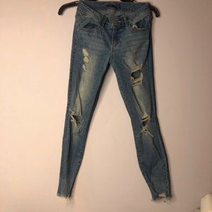 Distressed Mid Rise Ankle Jeggings